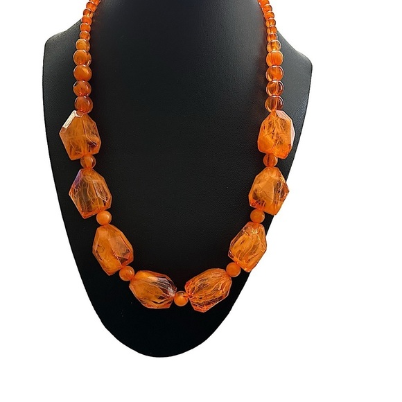 Charming Charlie Orange necklace with octagon shaped faux resin stone 18 - 20” - Picture 1 of 4